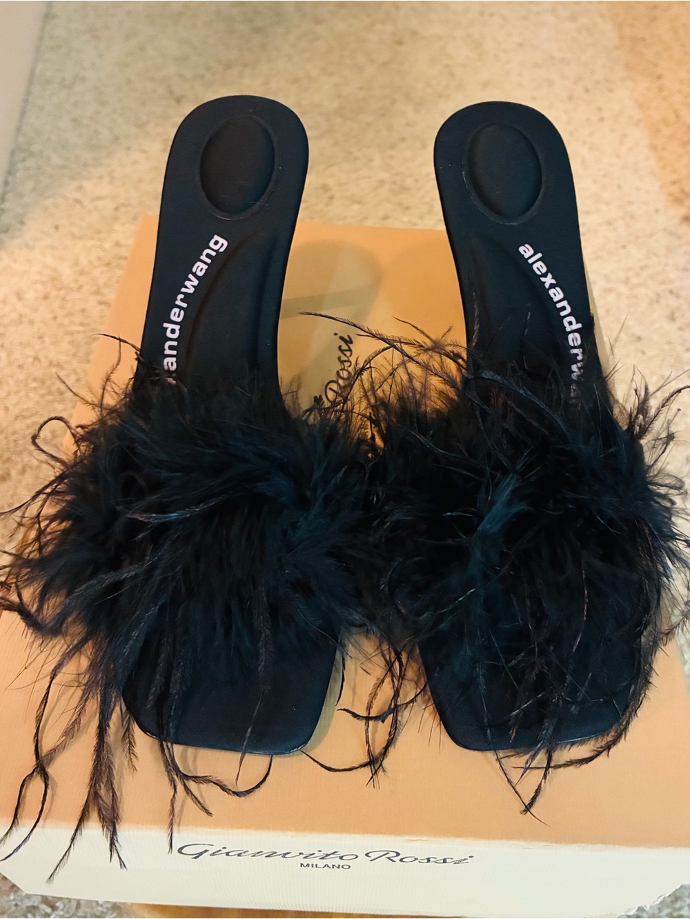 Alexander Wang Black Feather Slide Mules